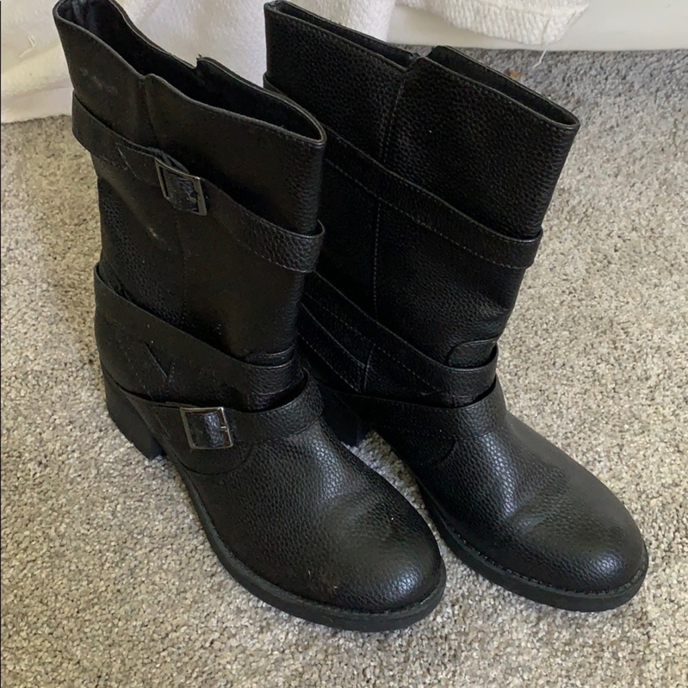 Black faux leather boots